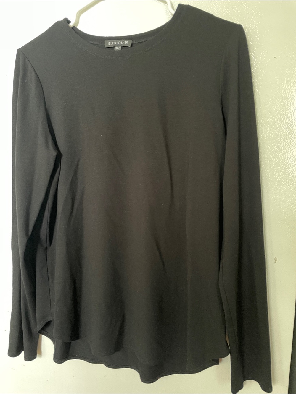 Eileen Fisher Medium Rayon Lycra Black Perfect Everyday Wear Long-Sleeve Shirt